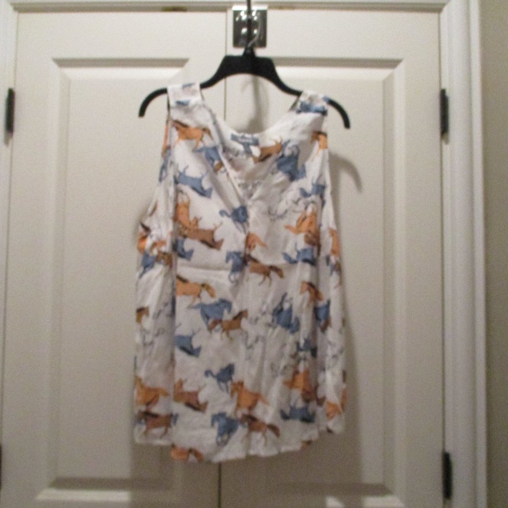Modcloth sleeveless blouse with horse print